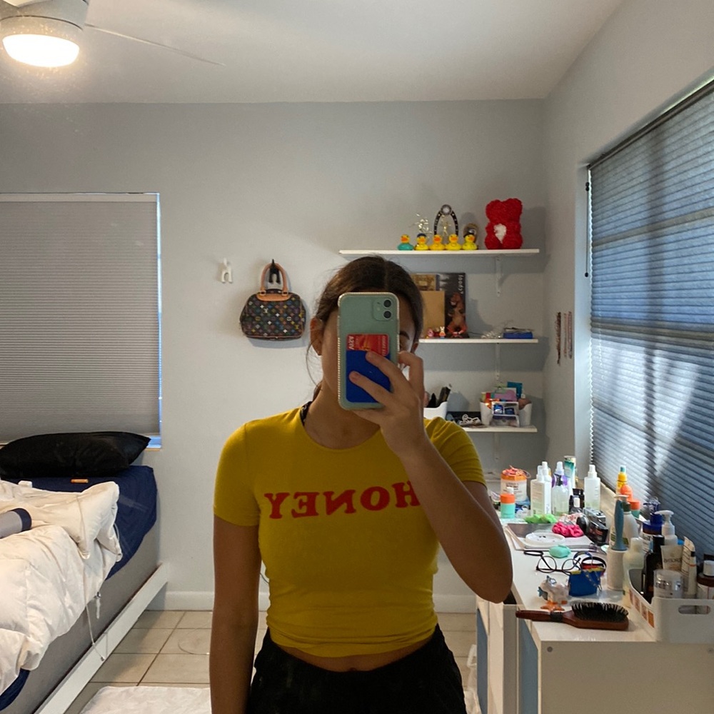 mustard “honey” tight crop top! never worn!